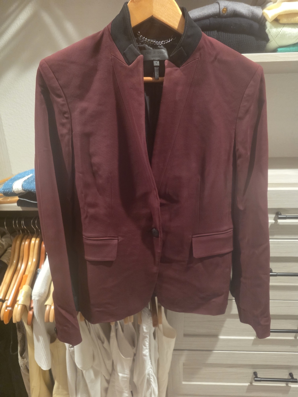 rag & bone Burgundy Blazer with Black Collar